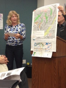 Joan FitzSimons Presents a Map for the Proposed Greenbelt Along Fairmount Avenue. Photo: Marzhel Pinto.