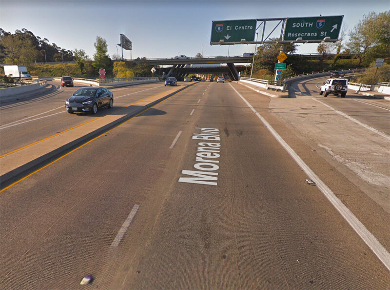 Streetview image of Morena crossing under I-8