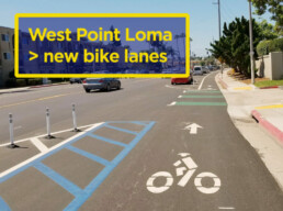 Upon completion of the western segment of W. Pt Loma this fall, biking options will look like this. Explore the W. Pt Loma + Sports Arena Blvd corridor in this google map.